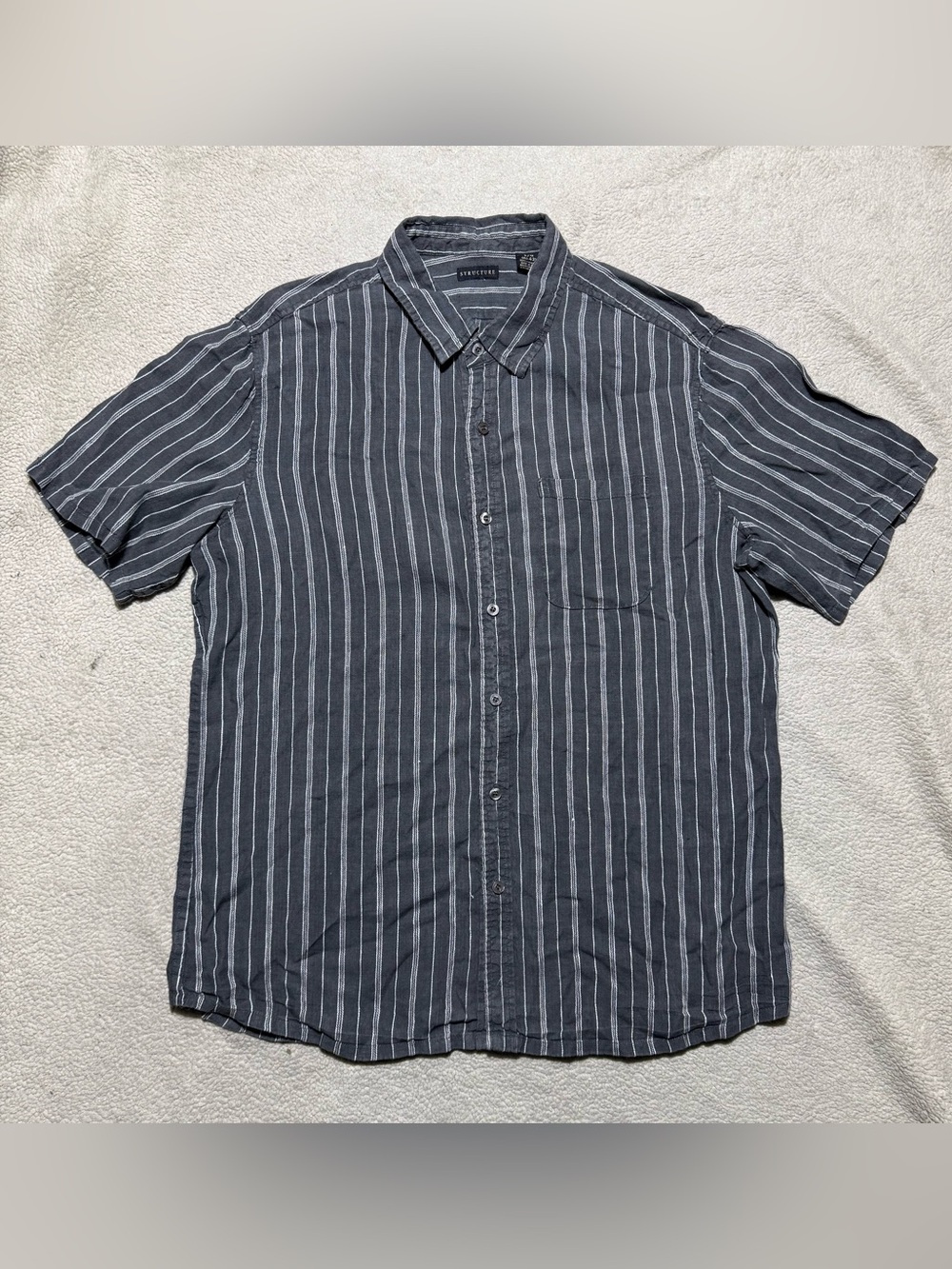 Structure Shirt Mens Large Button-Up Short Sleeve Striped 100% Linen Summer Tee